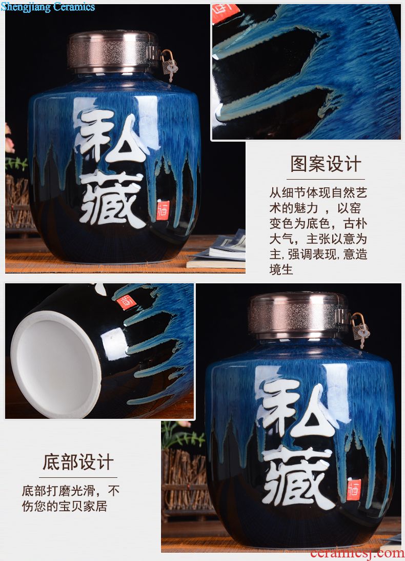 Jingdezhen blue and white porcelain ceramic hand-painted jars wine jar 20 jins of 50 kg bubble wine jar bubble wine bottle with tap