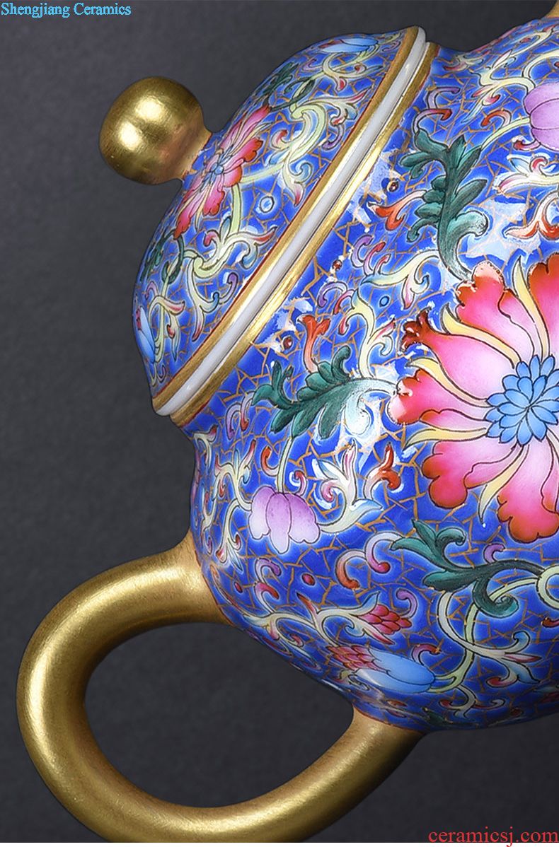 JingJun jingdezhen hand-painted colored enamel porcelain teapot kung fu tea set single pot of tea tea