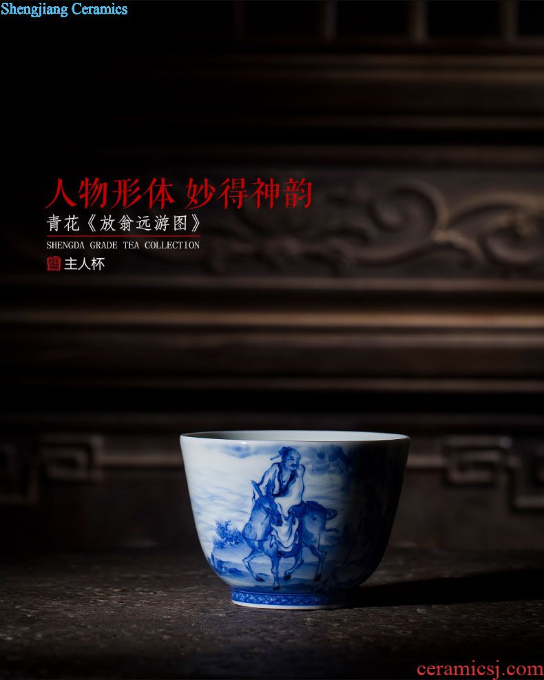 Santa seiko hand-painted jingdezhen blue and white hole door seventy-two xian sets a cup of tea cups all hand tea sample tea cup