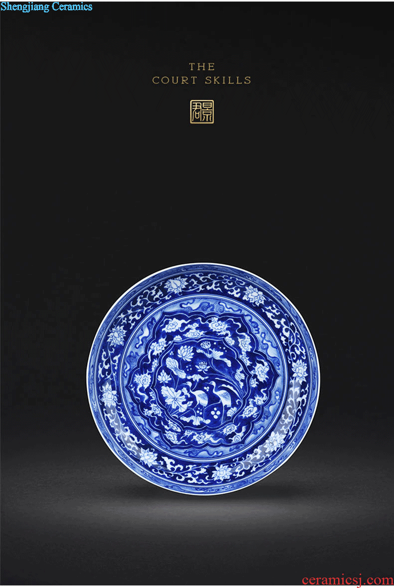 JingJun Hand-sketching jingdezhen blue and white porcelain pot bearing Dry foam plate tea tray A pot of mat The tea table with porcelain tea