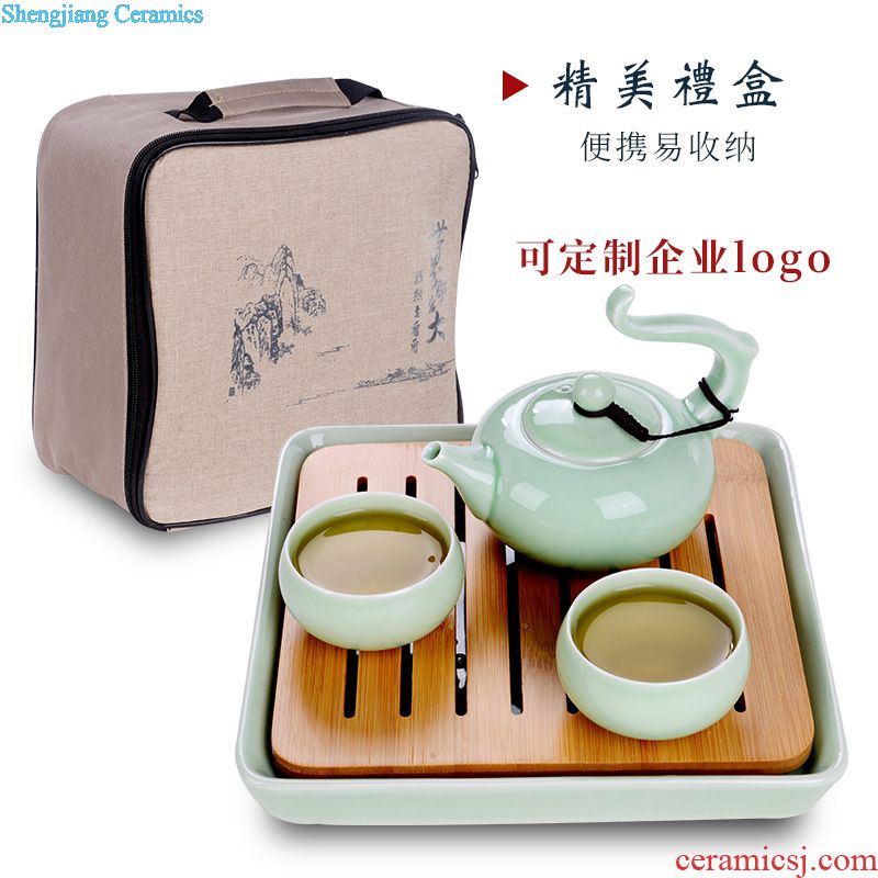 Tea set household contracted and contemporary jingdezhen 6 cups coarse pottery teapot tea tray Japanese kung fu tea set