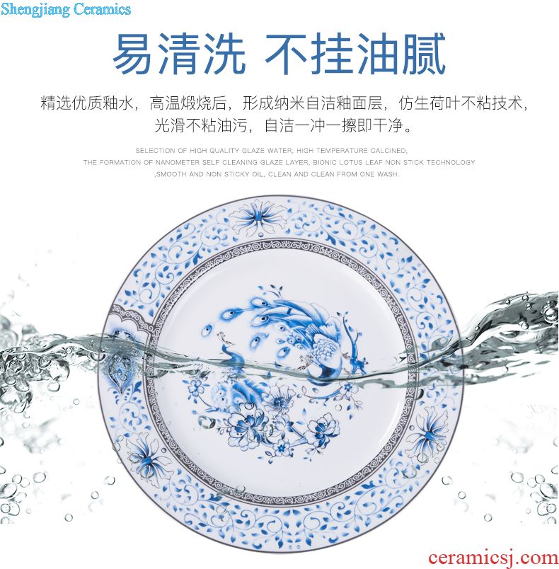 Jingdezhen high-grade bone China tableware suit Chinese colored enamel royal household tableware luxurious dishes suit with a gift