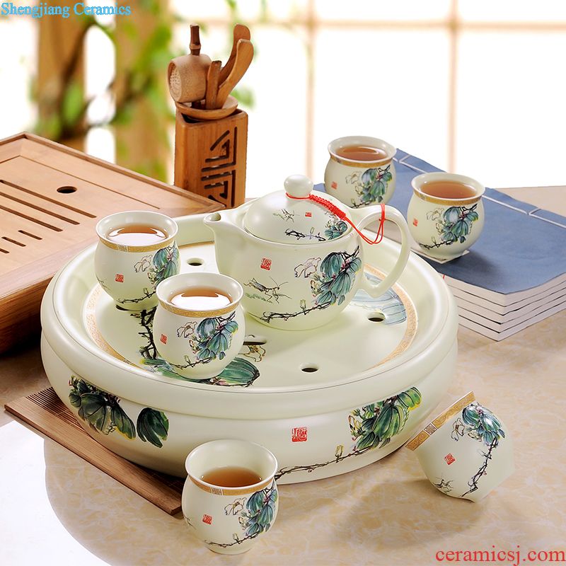 Kung fu tea set jingdezhen ceramic contracted household celadon teapot teacup tea tray portable Japanese trip