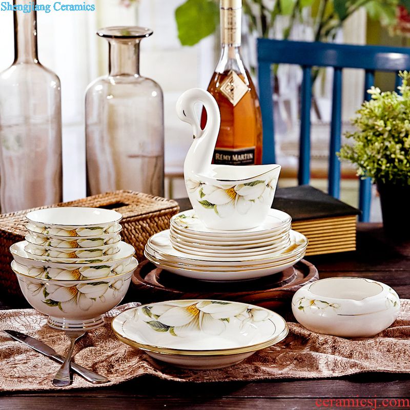 Jingdezhen high-grade bone China tableware suit The dishes home dishes 56 high-grade Chinese style wedding gift set