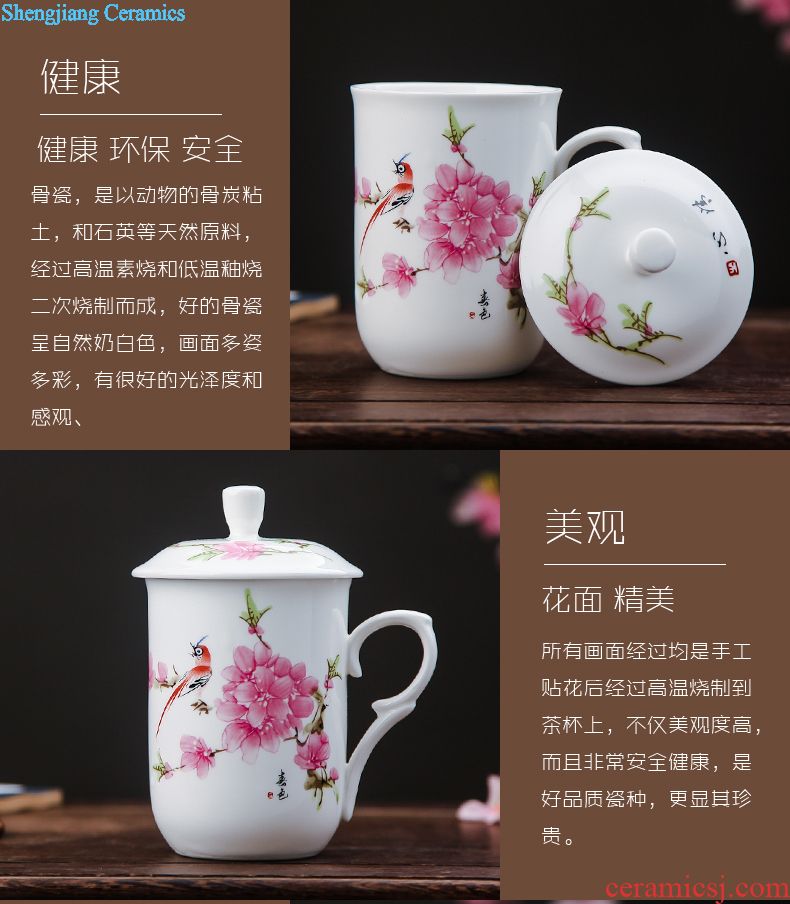 Ceramic mug cup with cover meeting office hotel 10 sets jingdezhen domestic cups cups not purple