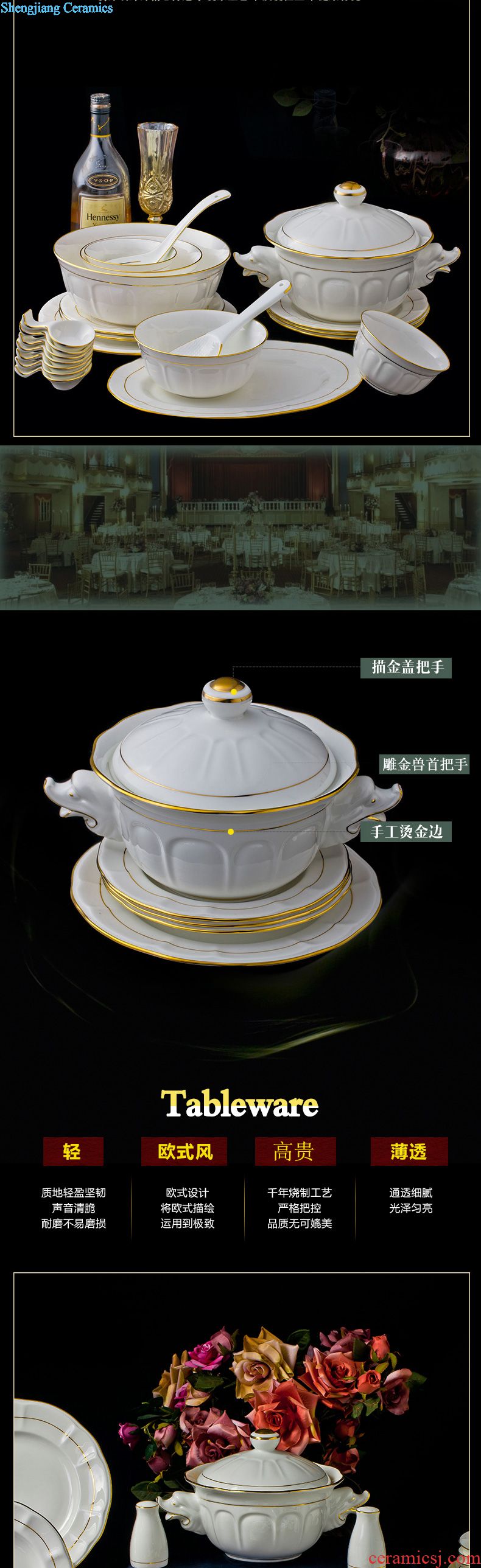 Jingdezhen ceramic tableware suit 56 head far industry ceramics bowl dishes suit European gold edge lily