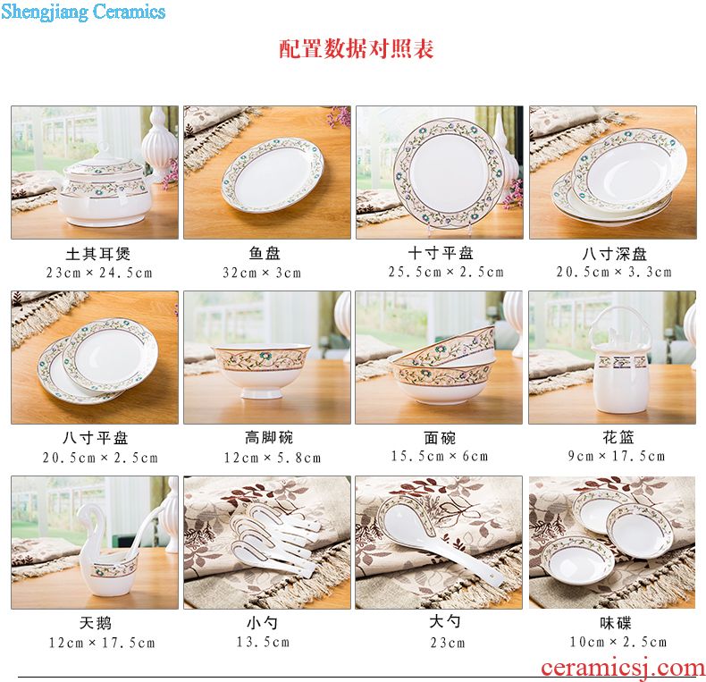 Jingdezhen ceramic bowl dishes suit combination of household heat insulation Korean dishes bone porcelain tableware suit wedding gifts