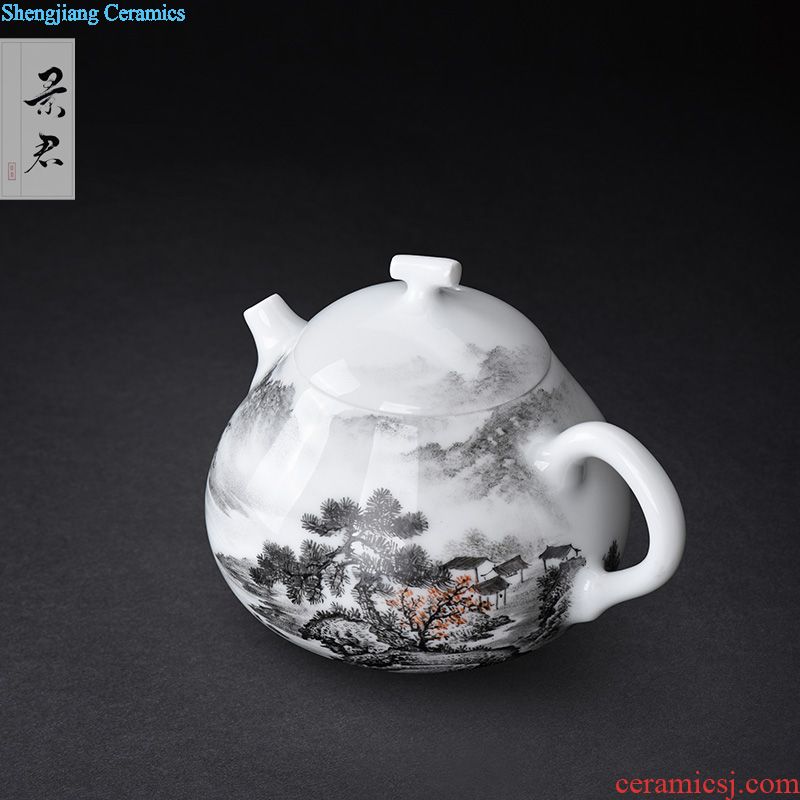 JingJun jingdezhen tea only three tureen tea cups colored enamel blue water best floral print colour kung fu cover