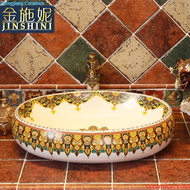 Gold cellnique ceramics stage basin round toilet lavatory Chinese style restoring ancient ways is the sink of jingdezhen art basin