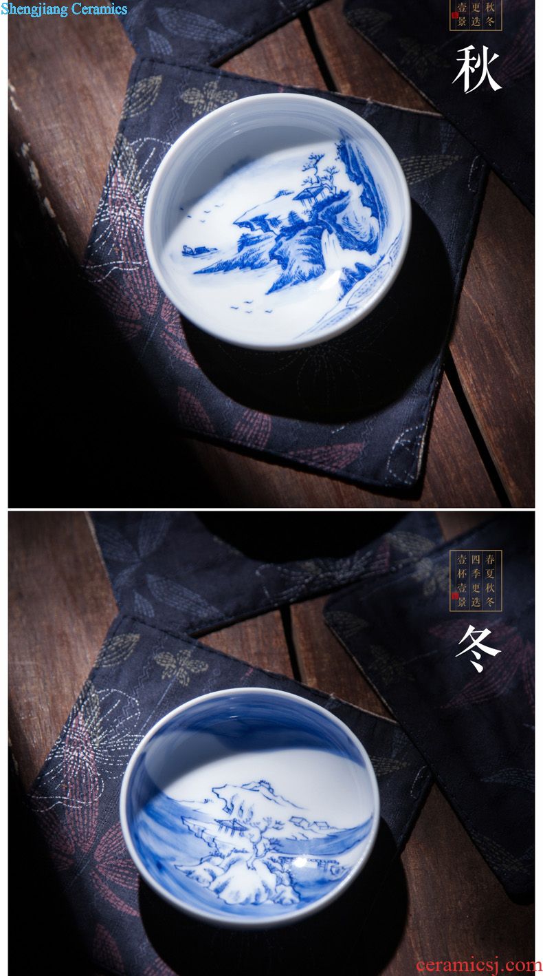 Kung fu master ceramic cups cup hand-painted scenery sample tea cup full of blue and white porcelain tea cups of jingdezhen tea service by hand
