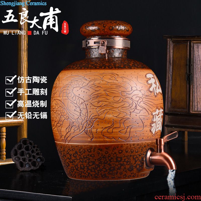 Retro jars hand-painted jugs with jingdezhen ceramic bottle wine jar tap 20 jins 30 jins it 50 kg