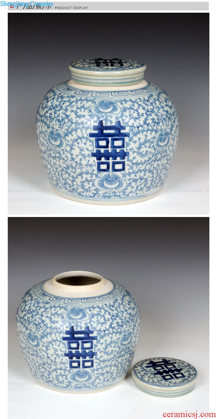 Jingdezhen ceramic porcelain hand-painted s&p's ears spectrum Er take small caddy seal blue half jins to trumpet