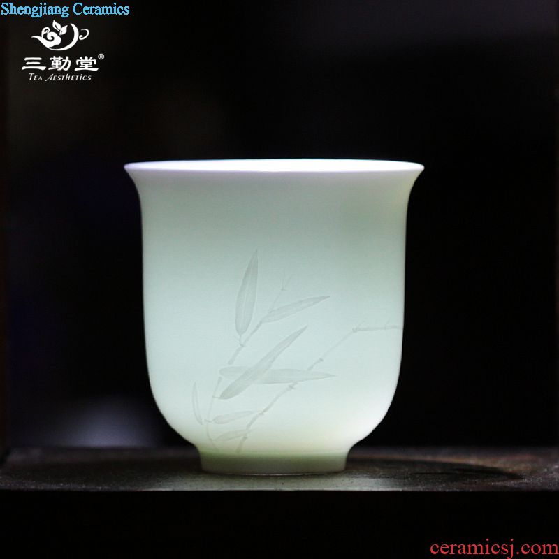 Three frequently hall jingdezhen ceramic sample tea cup kung fu tea cups celadon fragrance-smelling cup carving masters cup by hand