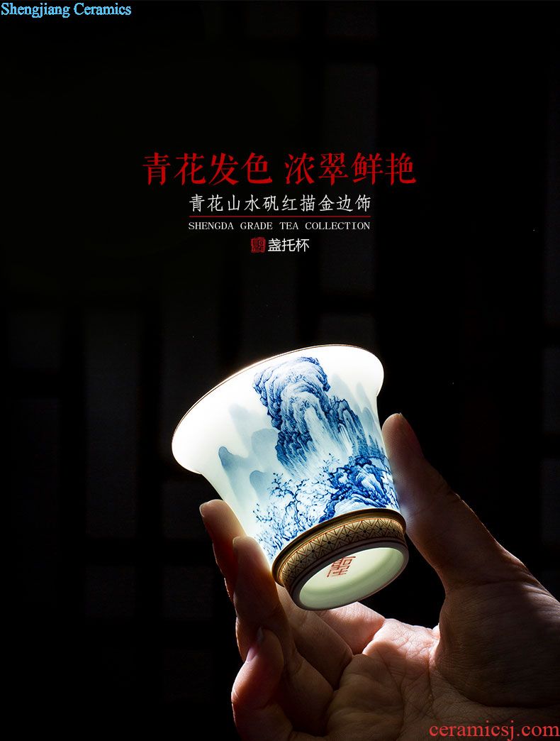 Holy big ceramic colour ChanCui kung fu masters cup drawing after the color of blue and white porcelain cups together sweet cup of jingdezhen tea service