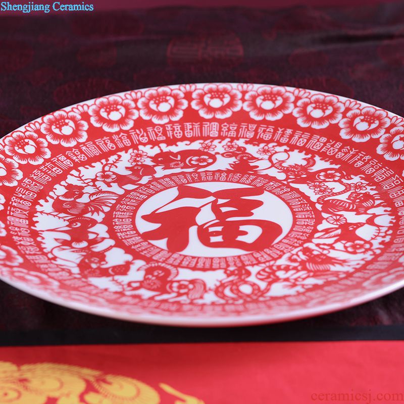 Jingdezhen ceramic Chinese red large sitting room adornment landing big vase European furnishing articles of modern fashion