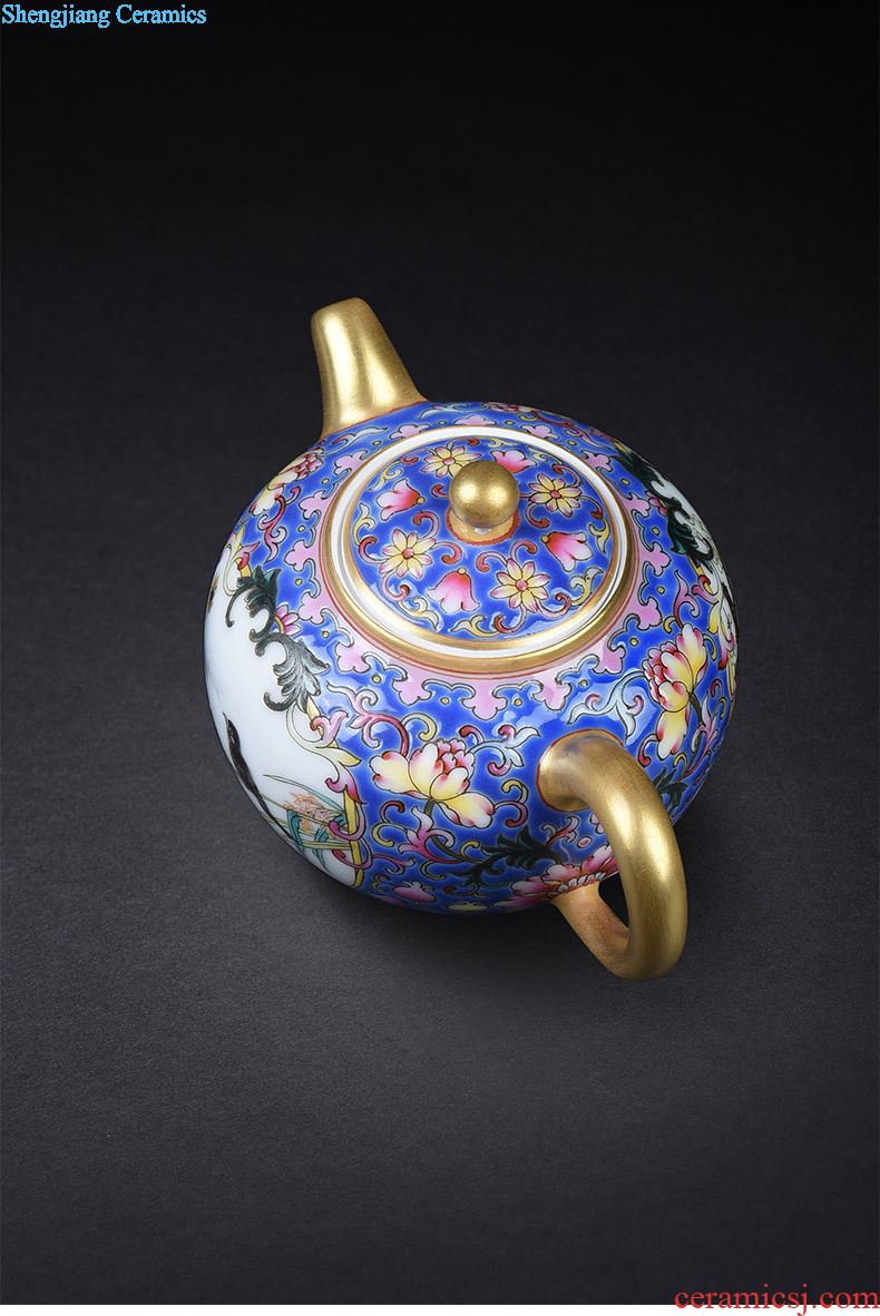 JingJun jingdezhen ceramic hand-painted flower powder enamel teapot kung fu tea sets white porcelain single pot teapot