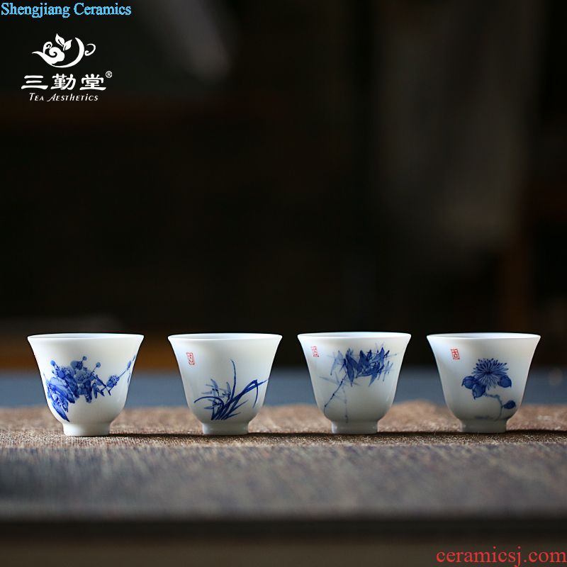 Three frequently ceramic cups Jingdezhen kung fu tea set celadon hand-painted sample tea cup tea cup small porcelain cups