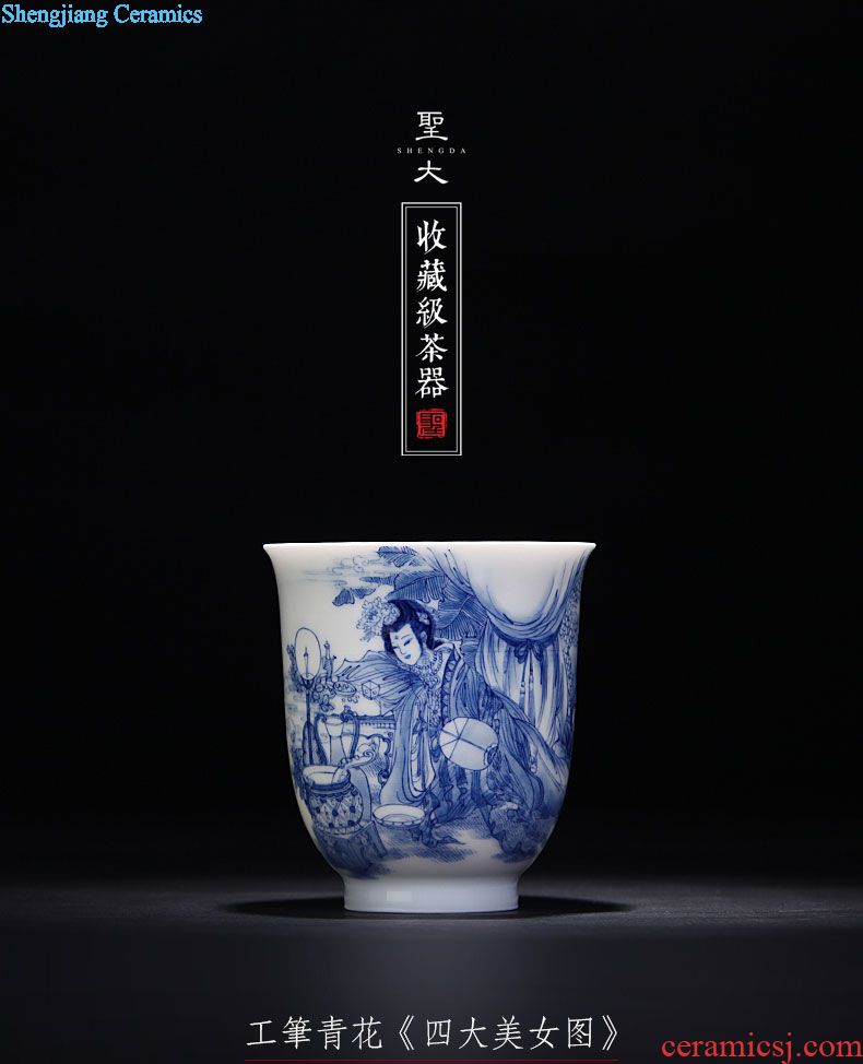 Santa jingdezhen tea set three tureen large cups only hand-painted ceramic alum red paint of the ninth tea bowl