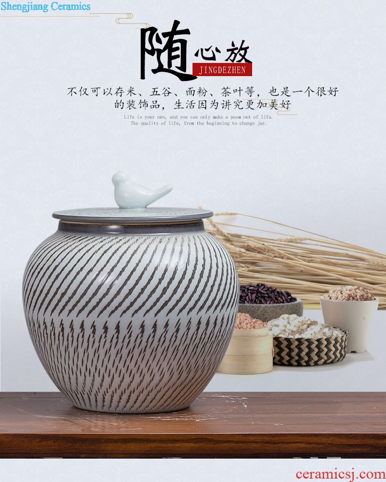 European ceramic barrel with cover 20 jins of 10 kg to ricer box household moistureproof insect flour barrels of storage tank decoration in the kitchen