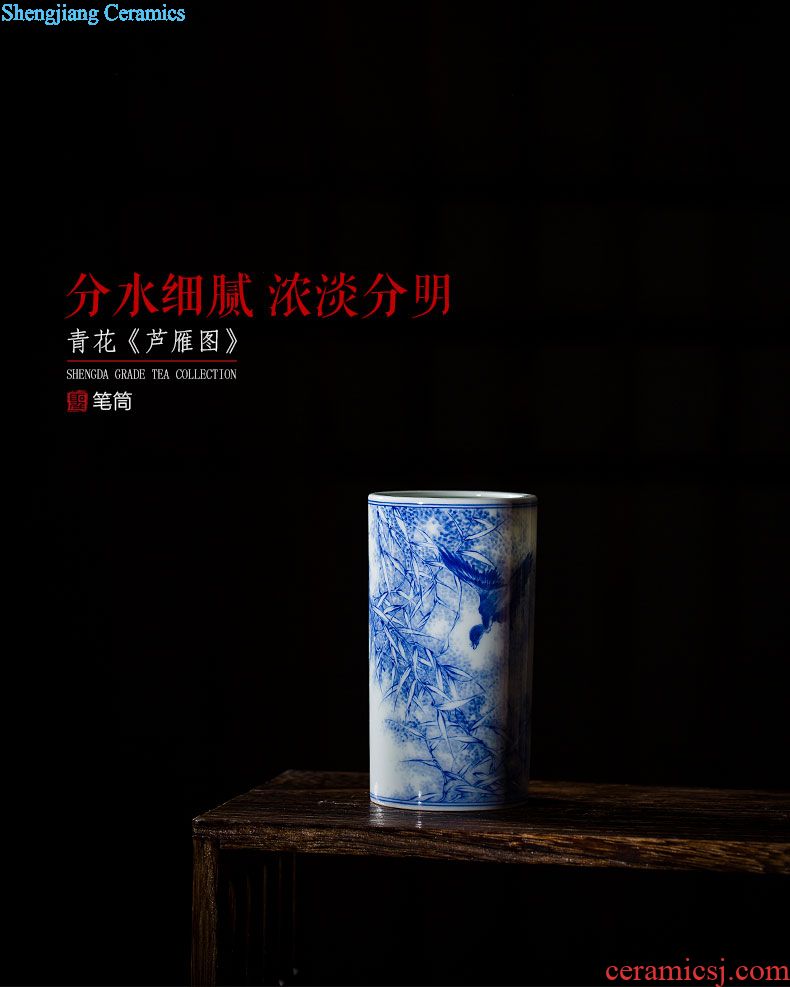 The big ceramic curios Hand-painted heavy industry "four hair brush pot furnishing articles all hand jingdezhen blue and white Monkey King