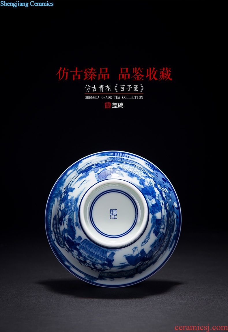 St large ceramic three tureen tea cups small hand-painted tureen all hand jingdezhen blue and white flower rock tea tea set