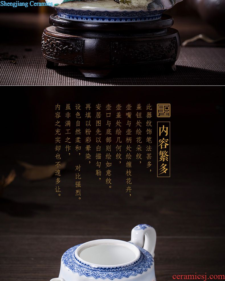 The big ceramic curios Hand-painted colors auspicious pot of flowers and girder are all hand jingdezhen tea kungfu tea pot