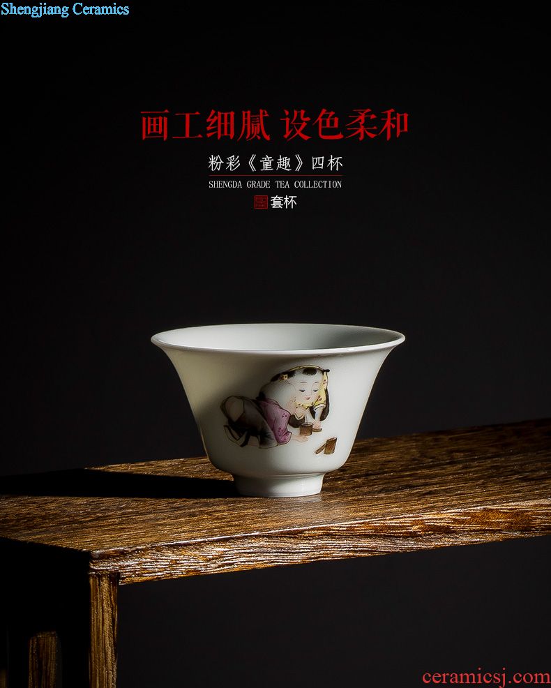 St large ceramic handmade all three tea tureen hand-painted jingdezhen blue and white sea kung fu tea cups