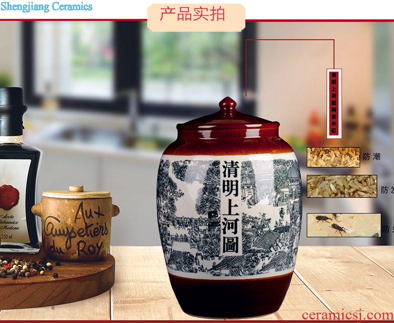 Ceramic barrel ricer box storage tank storage bins insect-resistant moistureproof 15 kg installed home with cover of jingdezhen ceramic surface of cylinder