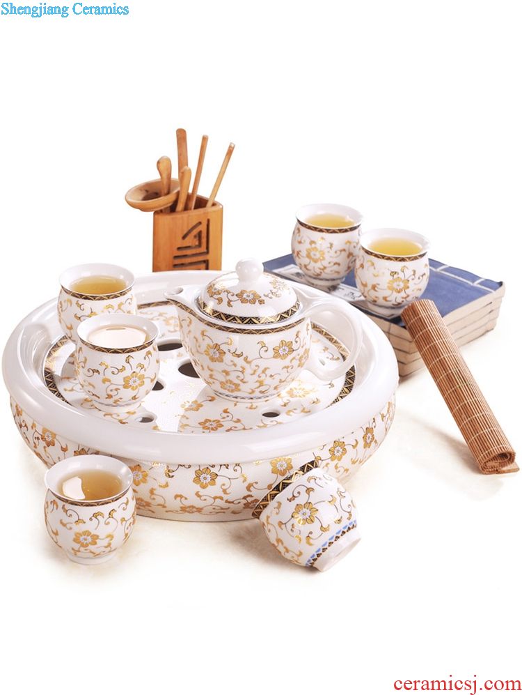 Jingdezhen ceramic tea set suits domestic high-grade circular teapot tea gift box kung fu tea tray of a complete set of cups