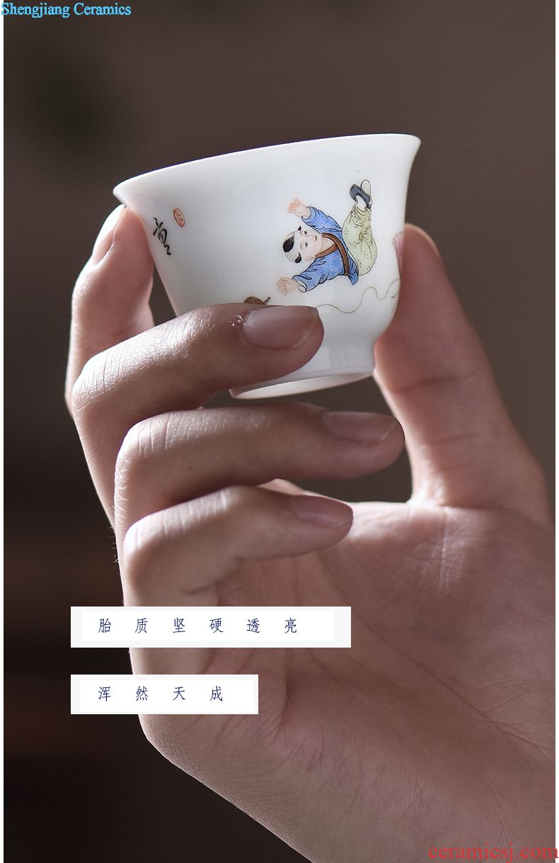 Hand-painted JingJun jingdezhen ceramics powder enamel design phoenix single hand tea cup cup host blue and white