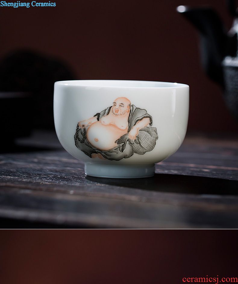 Santa teacups hand-painted ceramic kung fu new color painting of flowers and blue tie up branch medallion poetic cup of jingdezhen tea service master
