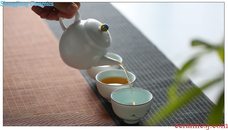 The three frequently kung fu tea set Jingdezhen ceramic film green tureen fair mug cups 8 times group box