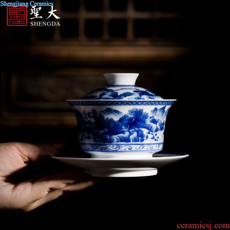 St large ceramic tureen teacups hand-painted new color landscape three cups of tea bowl full manual jingdezhen kung fu tea set