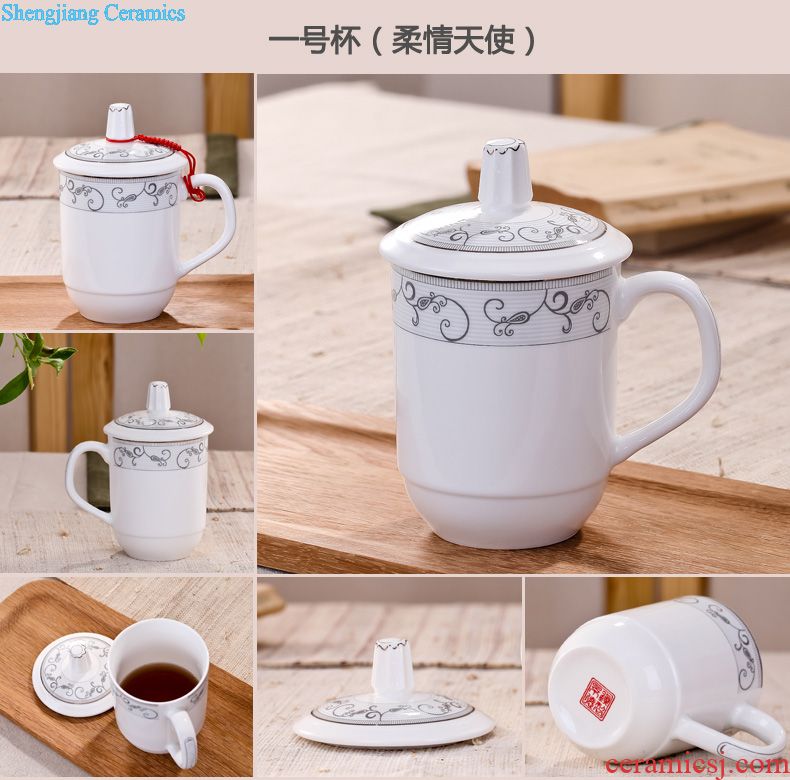 Delin ceramic cup with cover cup hotel office meeting jingdezhen ceramic cups bone porcelain cup 6 suits