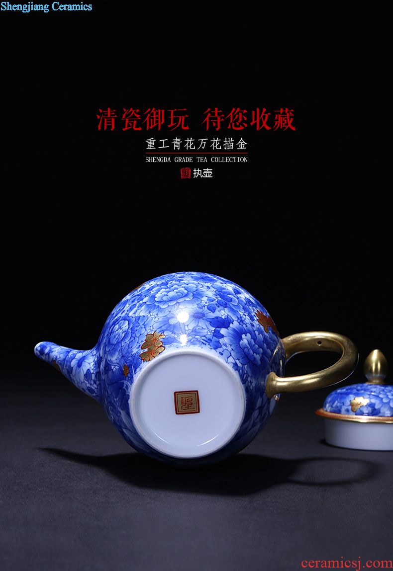 Holy big teapot hand-painted ceramic kung fu king of blue and white porcelain imitation step LuYan figure teapot full manual of jingdezhen tea service