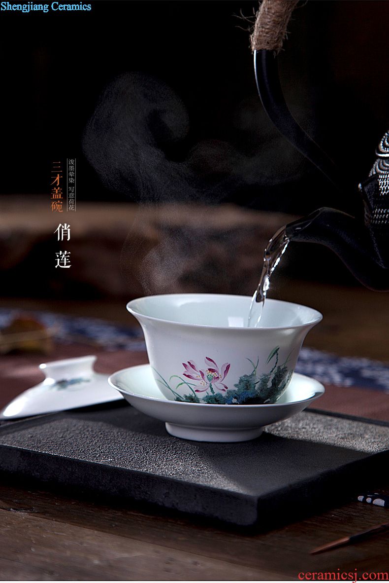 The big hand painted lotus kung fu jingdezhen ceramic sample tea cup tea cups manual single cup bowl with fine powder enamel