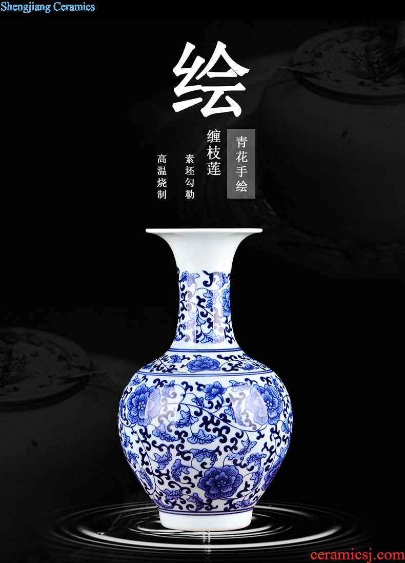 Hand painted lotus painting and calligraphy cylinder kiln jingdezhen ceramics is increasing in vases, flower arranging furnishing articles Chinese style living room floor decoration