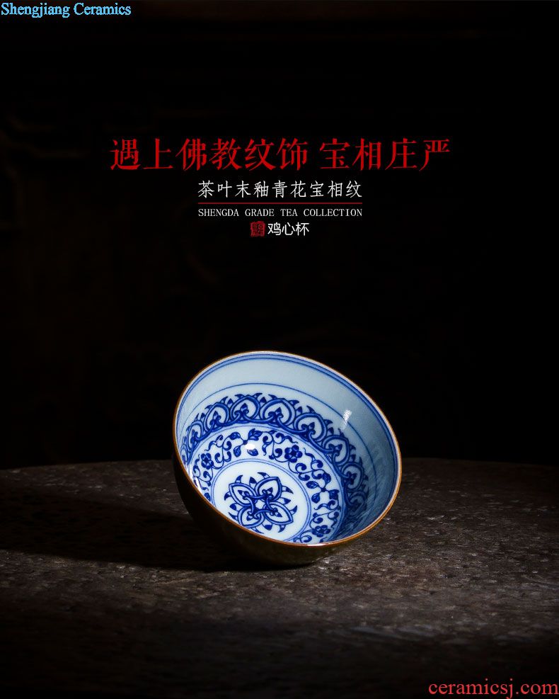 The large blue and white marble tureen teacups hand-painted ceramic dual finch figure 3 to make tea bowl full manual of jingdezhen tea service