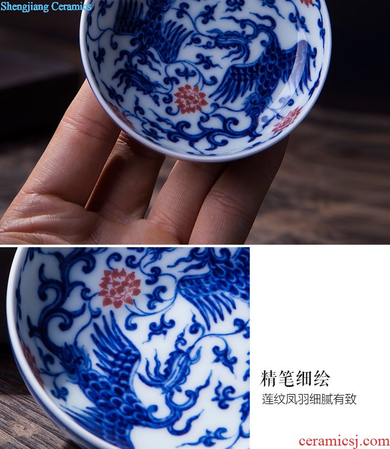 Jingdezhen blue and white sample tea cup hand-painted bei song poetry post oil, aromatic, round abdomen kung fu tea tea set collection level