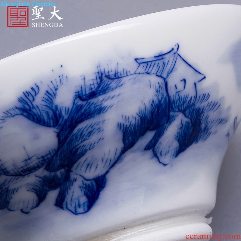 Holy big ceramic footed tureen hand-painted powder enamel alum red paint only three cups all hand of jingdezhen tea service