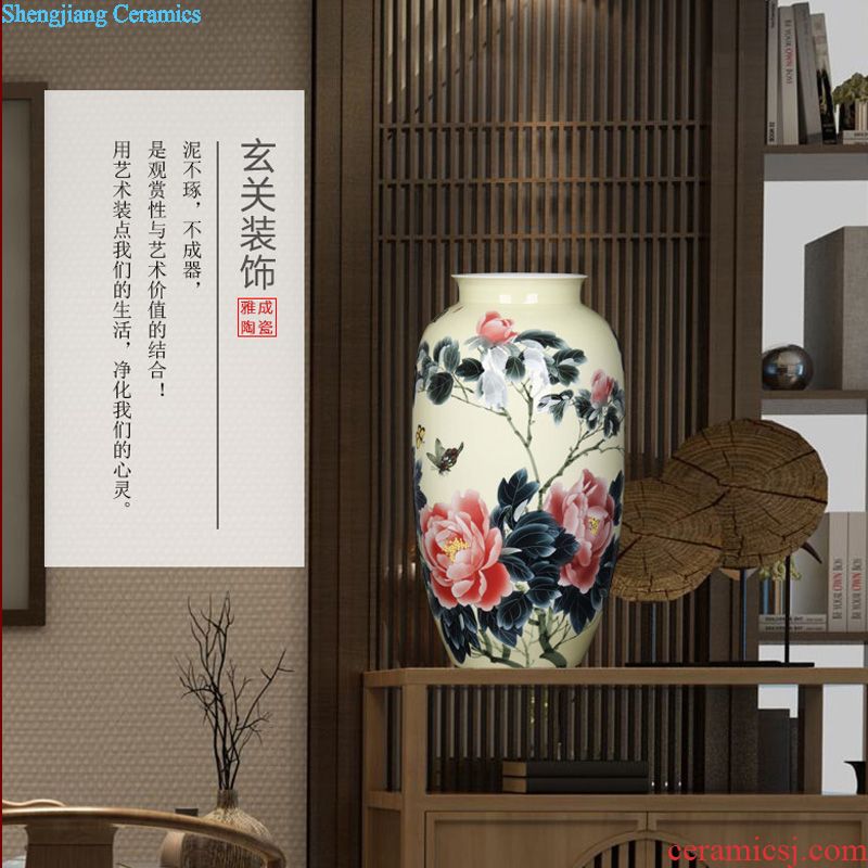 Jingdezhen ceramic blue youligong red dragon grain tree flower vase household adornment handicraft furnishing articles