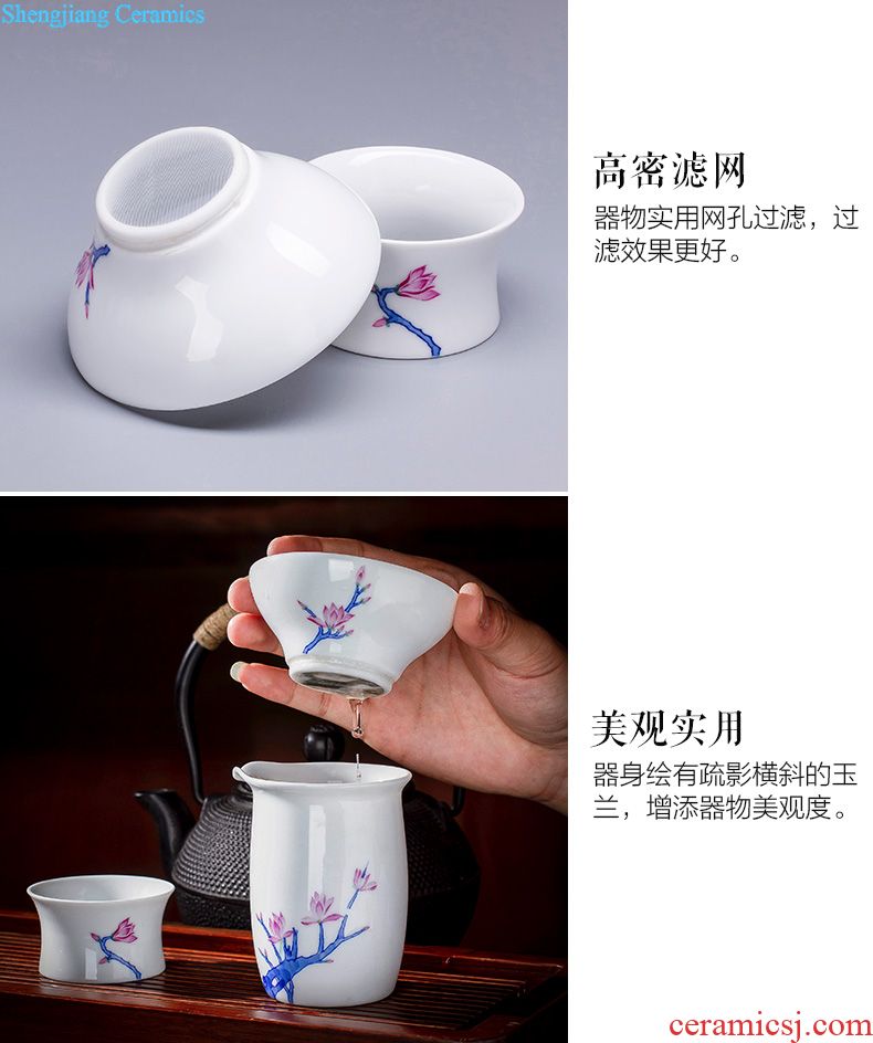 Holy big ceramic kung fu tea color suits hand-painted porcelain dou yulan eight head tureen jingdezhen set of tea cups