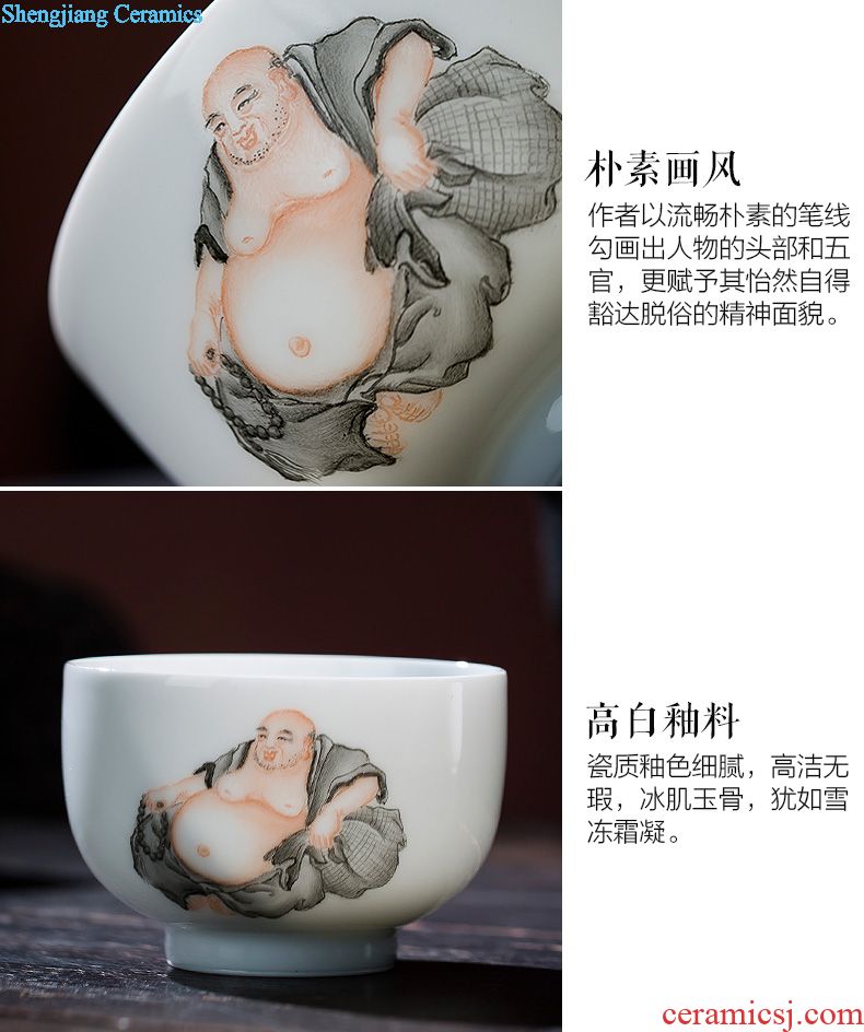 Santa teacups hand-painted ceramic kung fu new color painting of flowers and blue tie up branch medallion poetic cup of jingdezhen tea service master