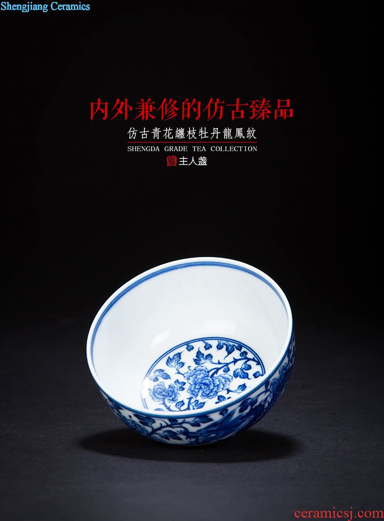 Santa teacups hand-painted ceramic kungfu pastel blue treasure phase flower butterfly sample tea cup drawing manual of jingdezhen tea service