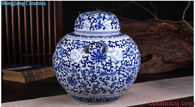 Jingdezhen ceramic hand-painted blue and white porcelain tea pot large household seal tank general storage tank receives