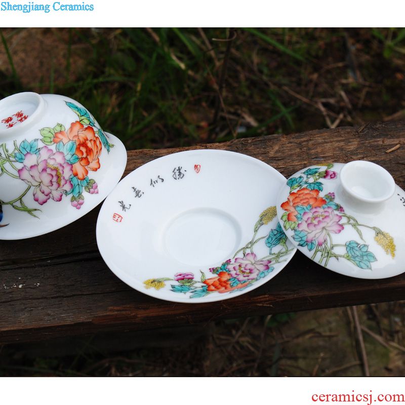 Owl kiln XY - CJ159C famille rose porcelain tea set Four beautiful cups suit Jingdezhen hand-painted kung fu tea set