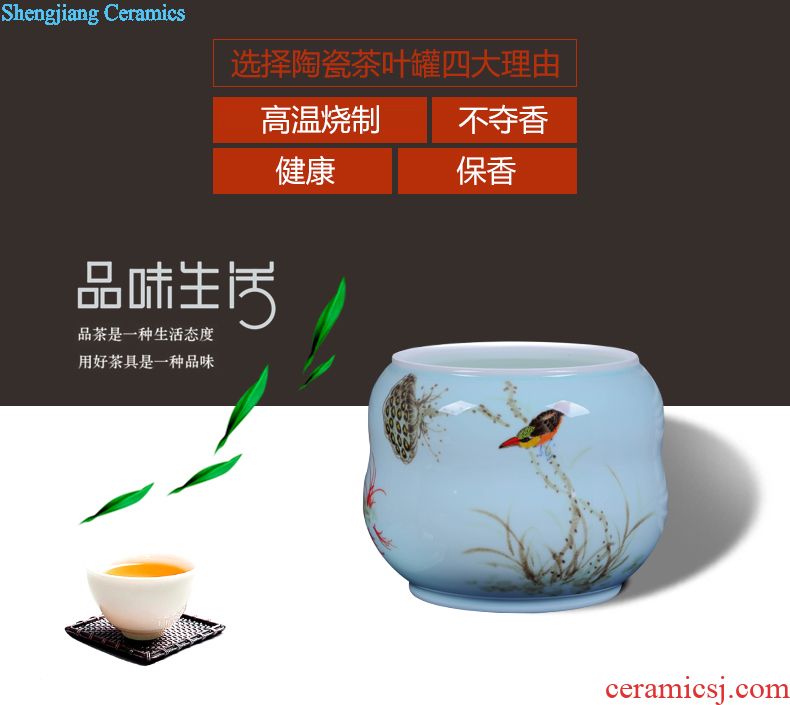 Jingdezhen ceramic hand-painted caddy large puer tea pot box general household handmade quality restoring ancient ways