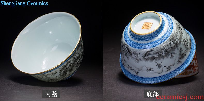 Holy big blue and white hand-painted ceramic maintain master kung fu tea cup, tea poetic, jingdezhen tea bowl