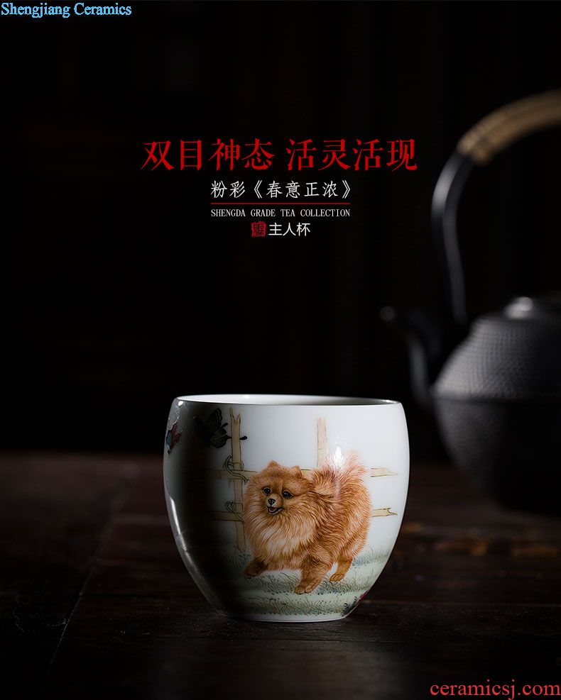 The large ceramic three tureen jingdezhen hand-painted pastel a tureen four cups sample tea cup set of kung fu tea set
