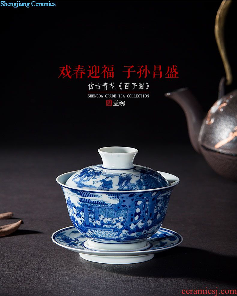 St large ceramic three tureen tea cups small hand-painted tureen all hand jingdezhen blue and white flower rock tea tea set